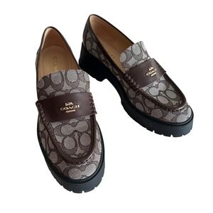 Coach Signature Monogram Chunky Platform Loafers Brown Tan Women's Size 9.5 NWOB